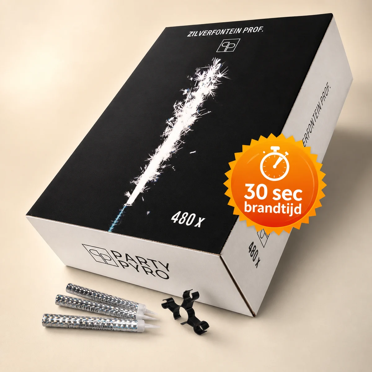 Premium productfoto van bulkbox met 480 ijsfonteinen van 30 seconden